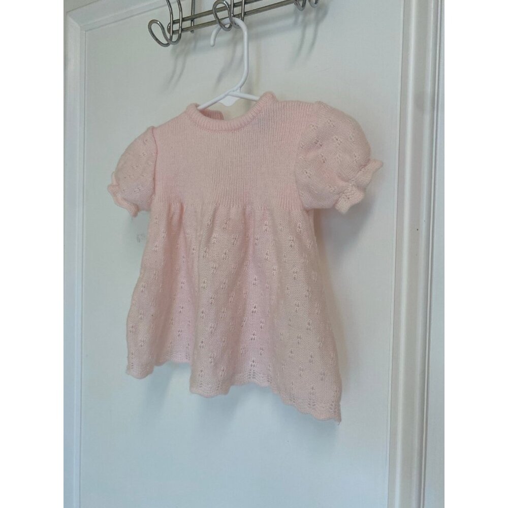 Vintage Light Pink Sweater Knit Baby Girl’s Dress Size 6-9 Months